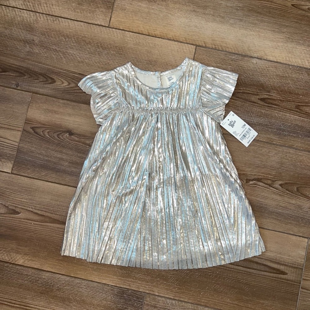 New Baby Girl Baby B’Gosh Metallic Pleated Dress